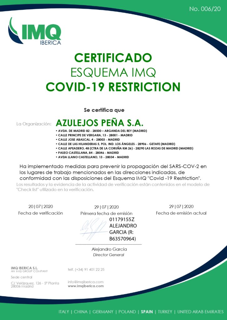 Certificado para la prevención de la COVID-19.