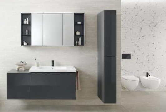 conjunto de mueble de baño y columna en color gris grafito