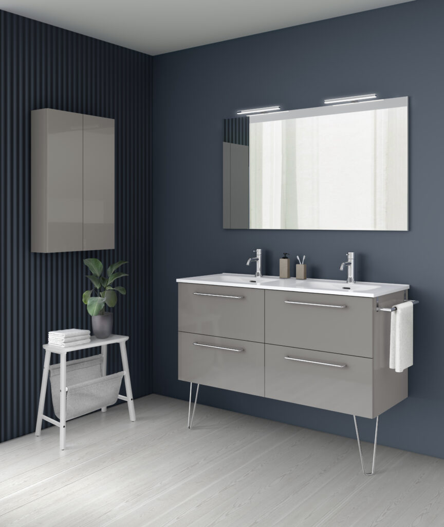 Mueble de baño doble acabado brillo en color gris