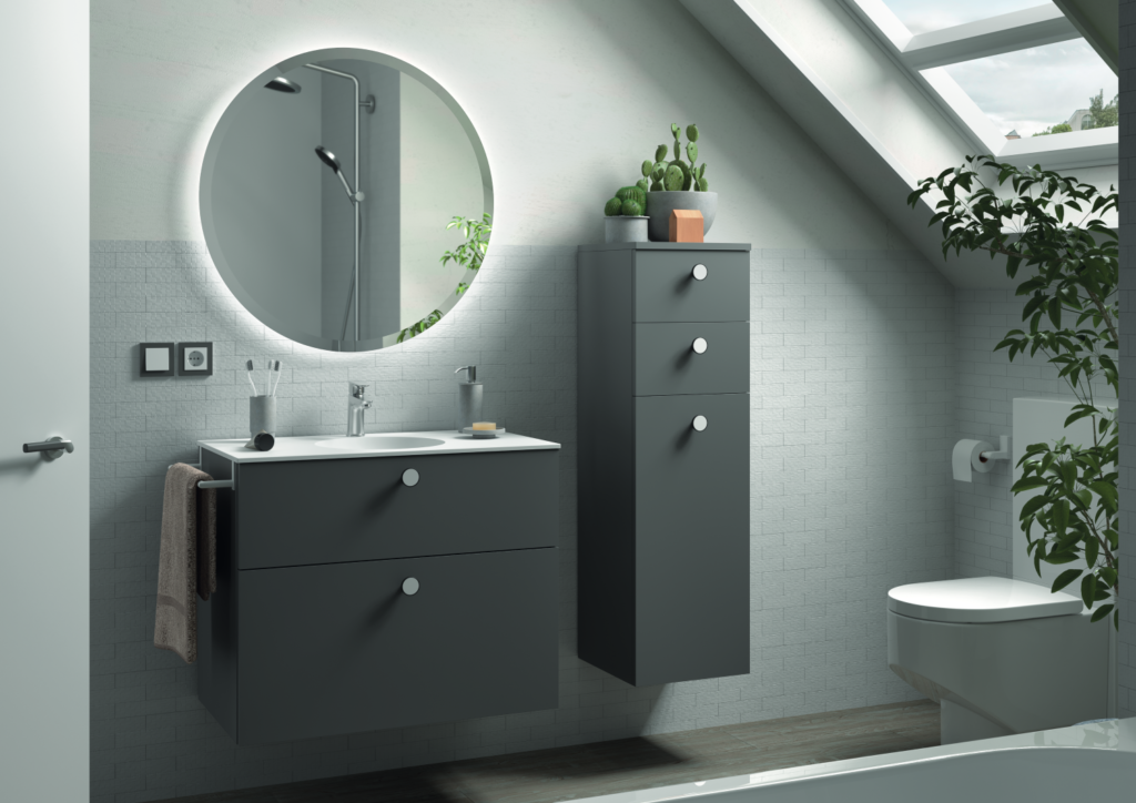 Mueble de baño y columna en color gris