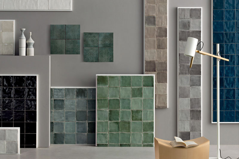 Diferentes muestras de mosaico en la Feria italiana Cersaie 2019